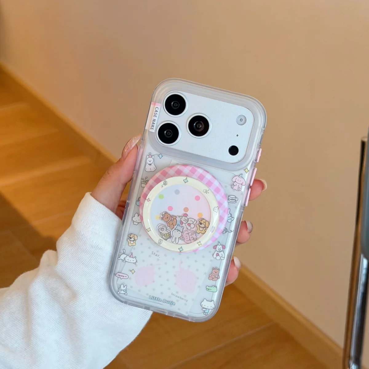Miffy Clear Kawaii Phone Case with Pink Gingham Mag Card Holder for iPhone 17 16 15 Pro Max — MagSafe