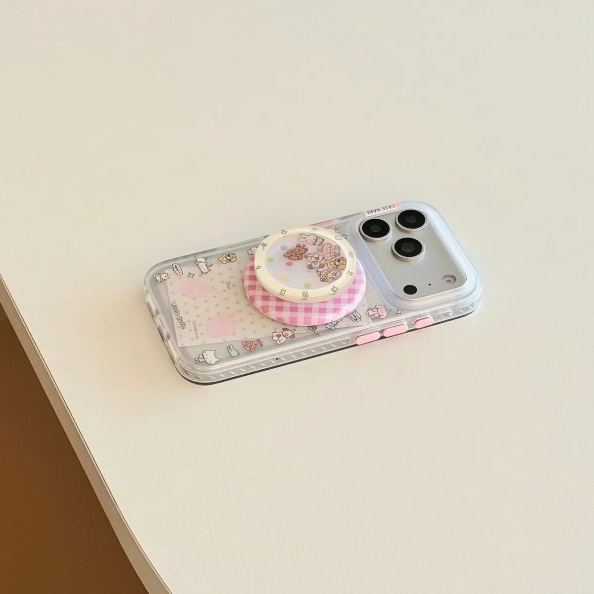 Miffy Clear Kawaii Phone Case with Pink Gingham Mag Card Holder for iPhone 17 16 15 Pro Max — MagSafe
