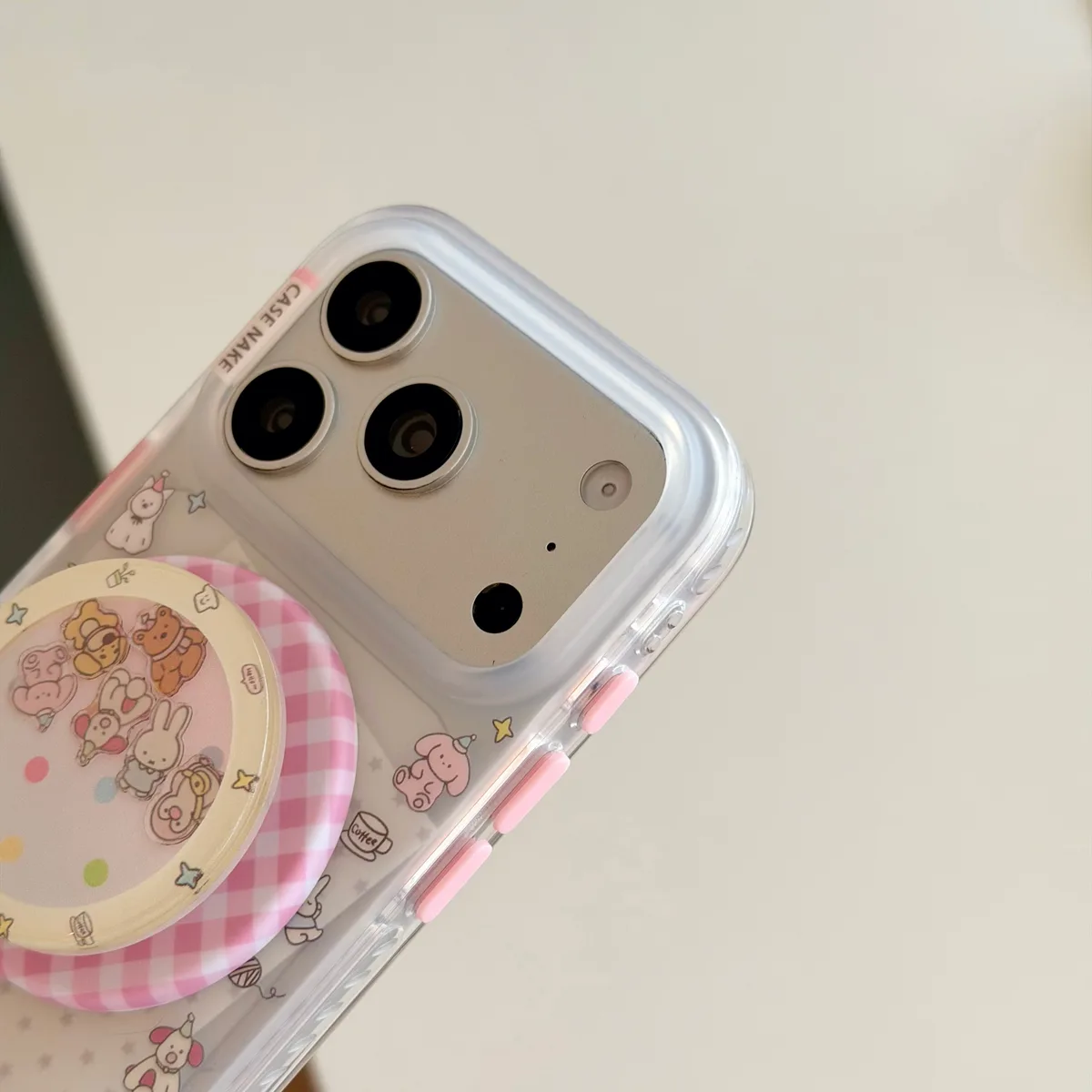 Miffy Clear Kawaii Phone Case with Pink Gingham Mag Card Holder for iPhone 17 16 15 Pro Max — MagSafe