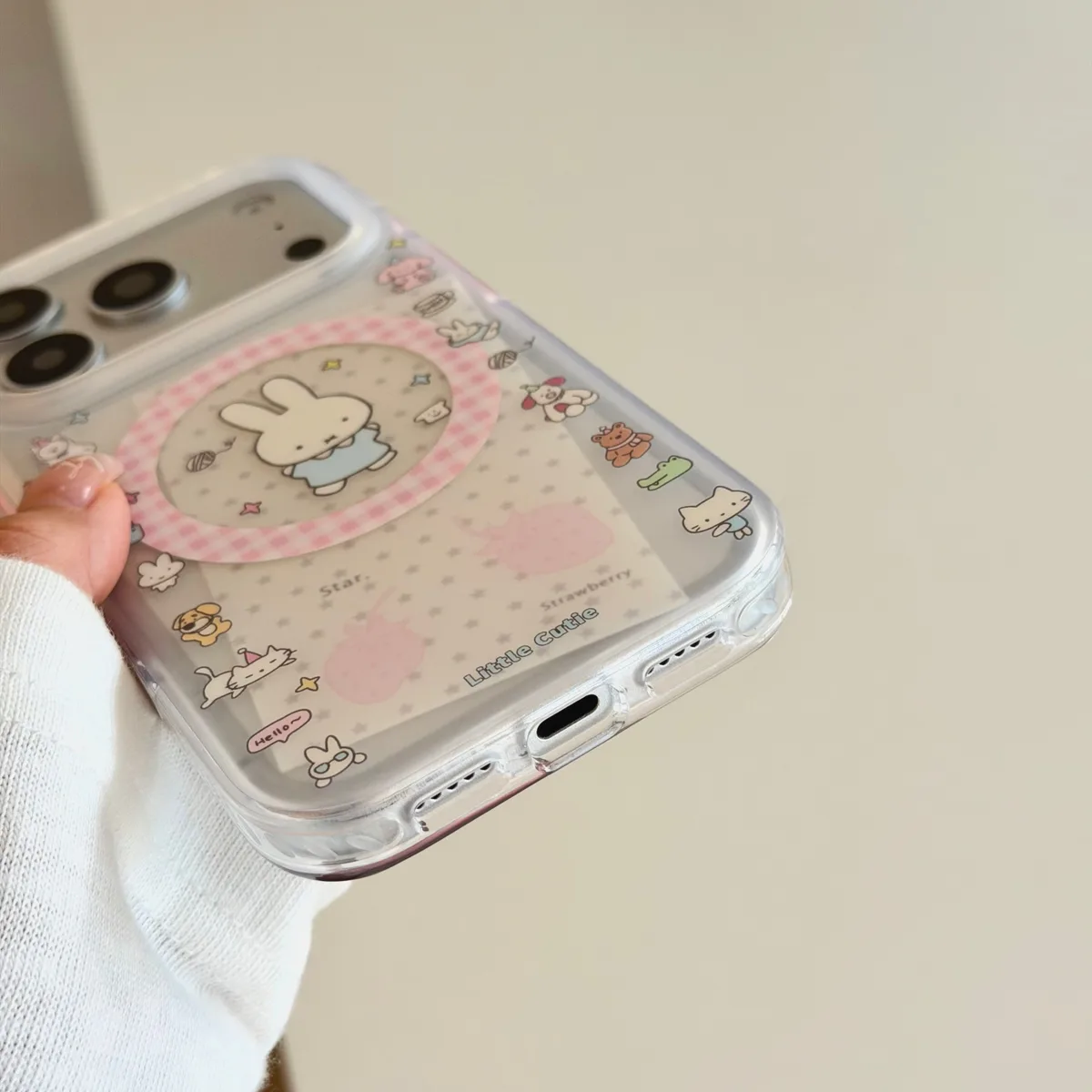 Miffy Clear Kawaii Phone Case with Pink Gingham Mag Card Holder for iPhone 17 16 15 Pro Max — MagSafe