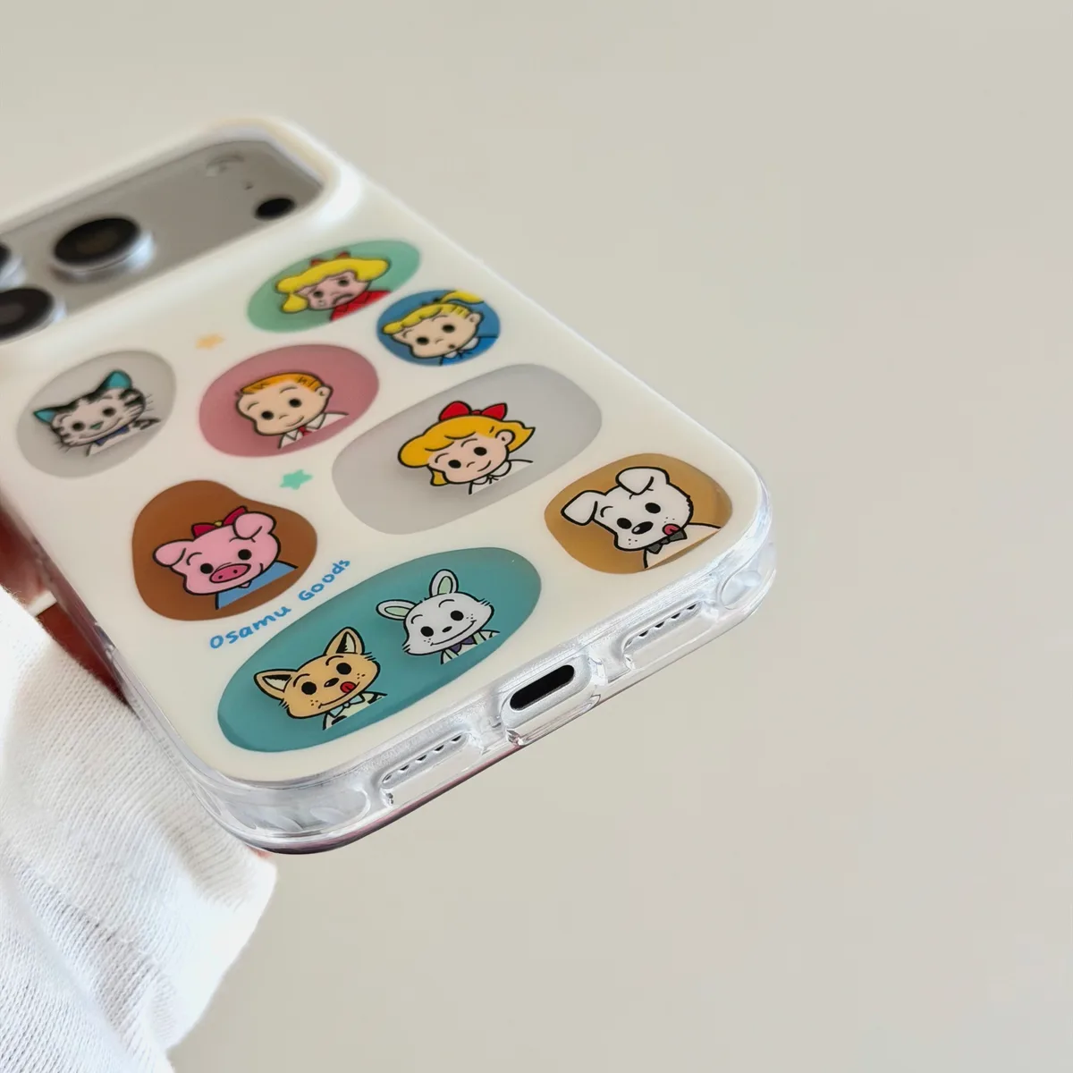 Cute cartoon dog and friends phone case with beaded charm for iPhone 17 16 15 Pro Max