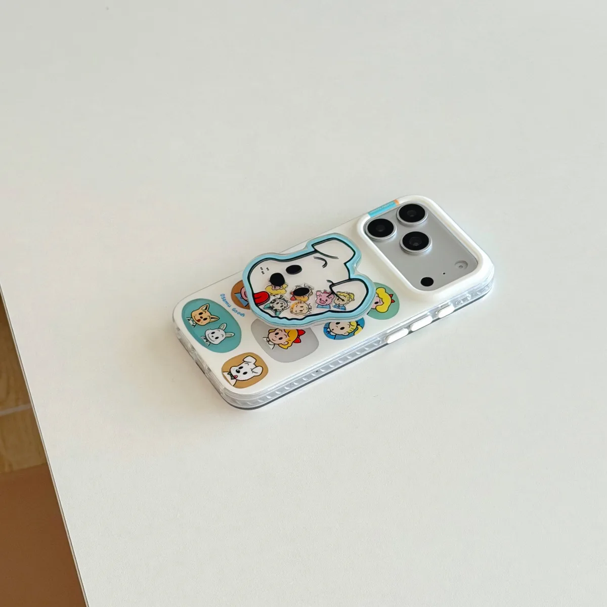 Cute cartoon dog and friends phone case with beaded charm for iPhone 17 16 15 Pro Max