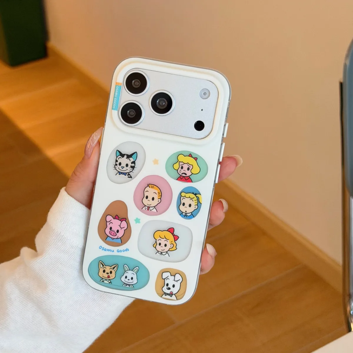 Cute cartoon dog and friends phone case with beaded charm for iPhone 17 16 15 Pro Max