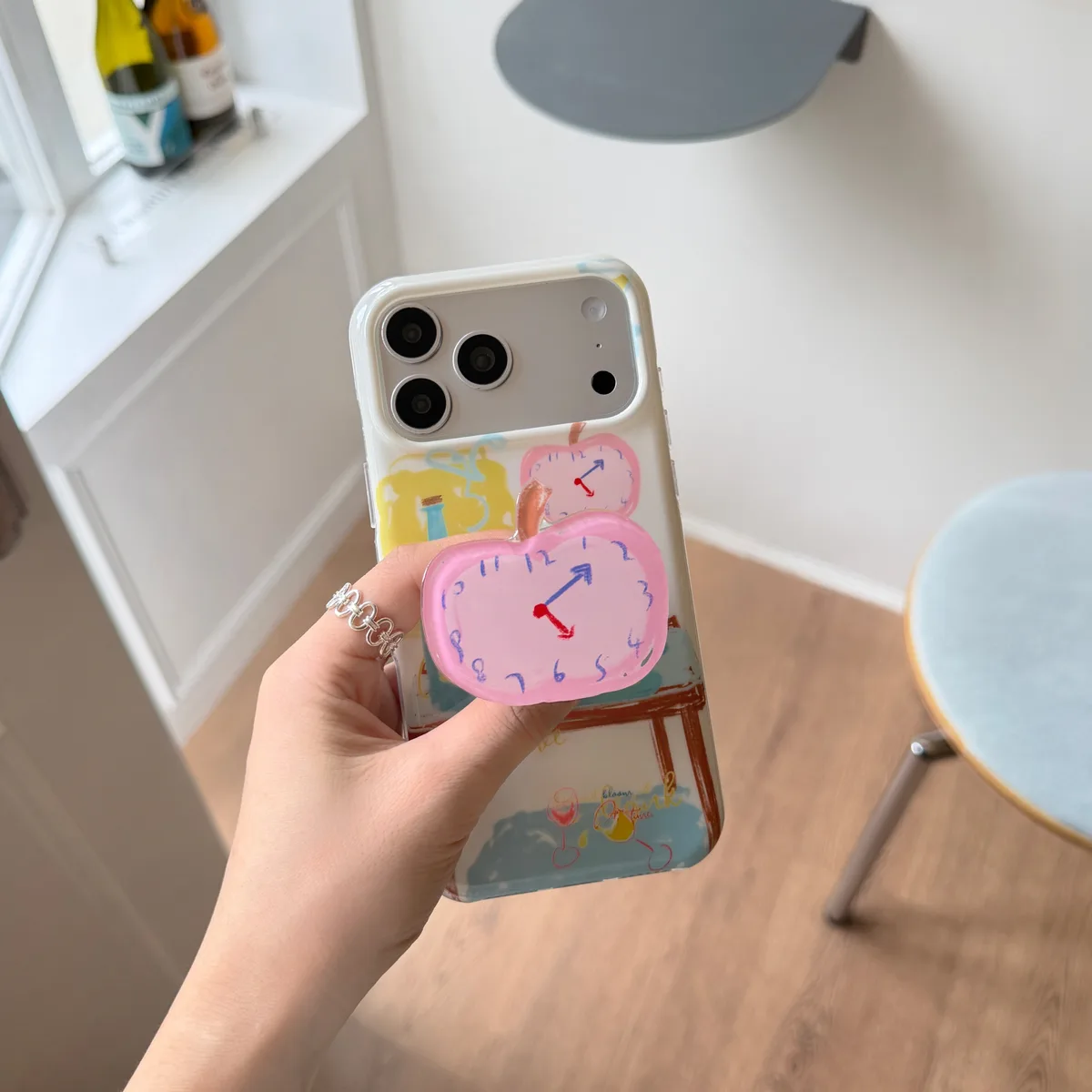 Pastel Apple Table Art Phone Case with Beaded Charm Strap for iPhone 17 16 15 Pro Max