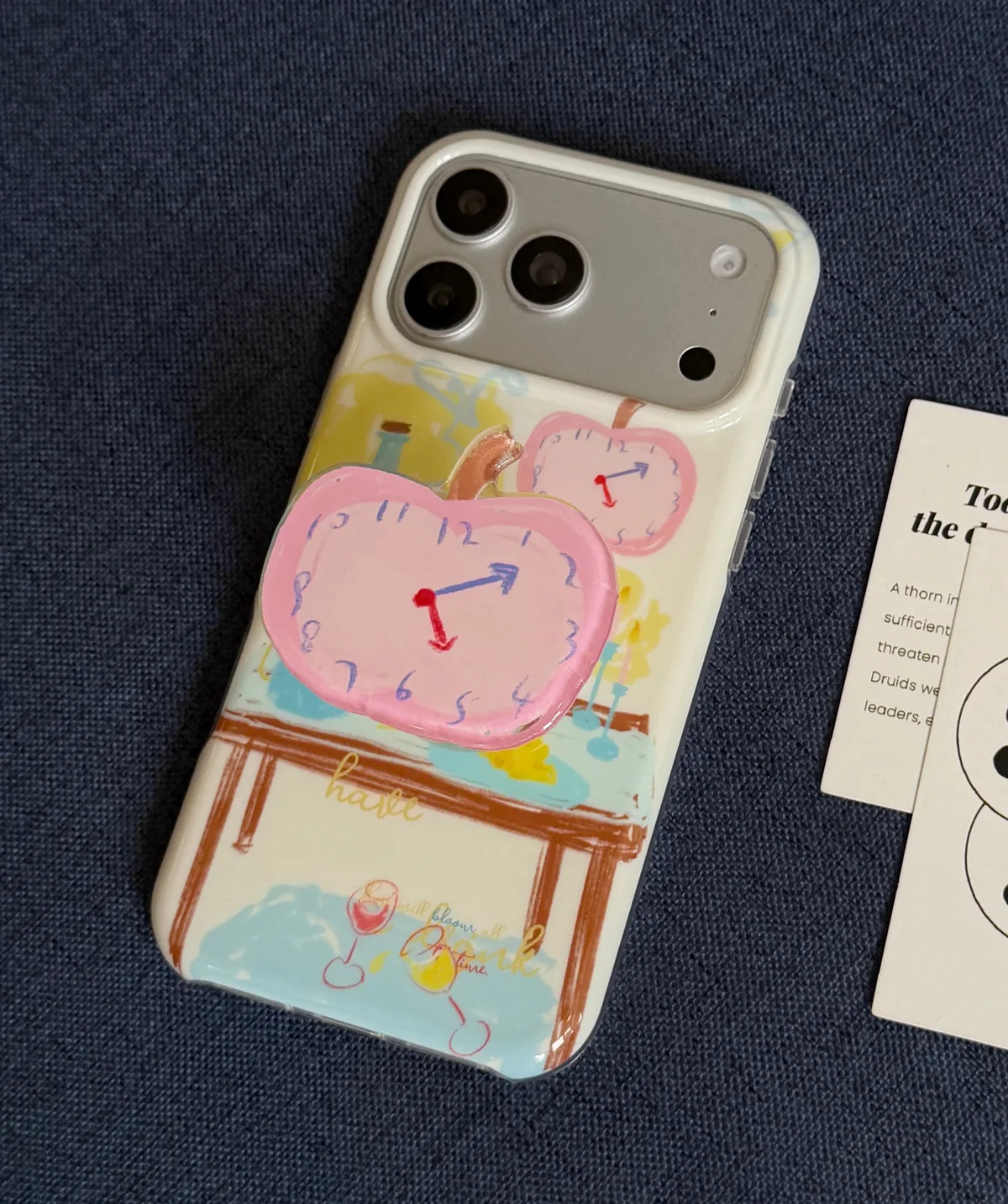 Pastel Apple Table Art Phone Case with Beaded Charm Strap for iPhone 17 16 15 Pro Max