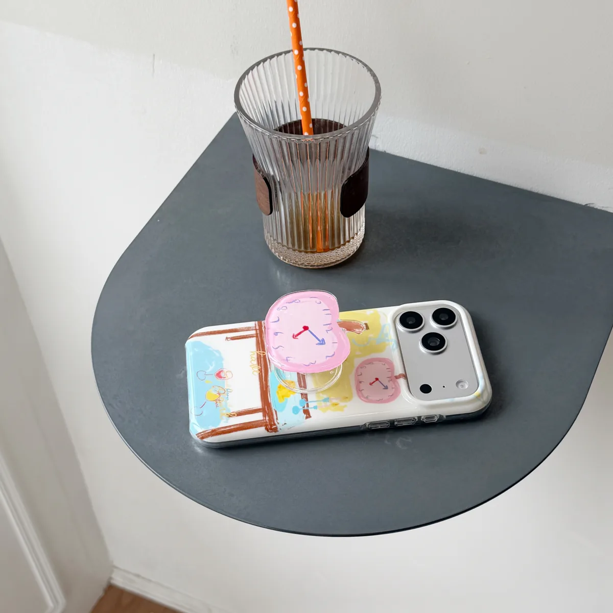 Pastel Apple Table Art Phone Case with Beaded Charm Strap for iPhone 17 16 15 Pro Max