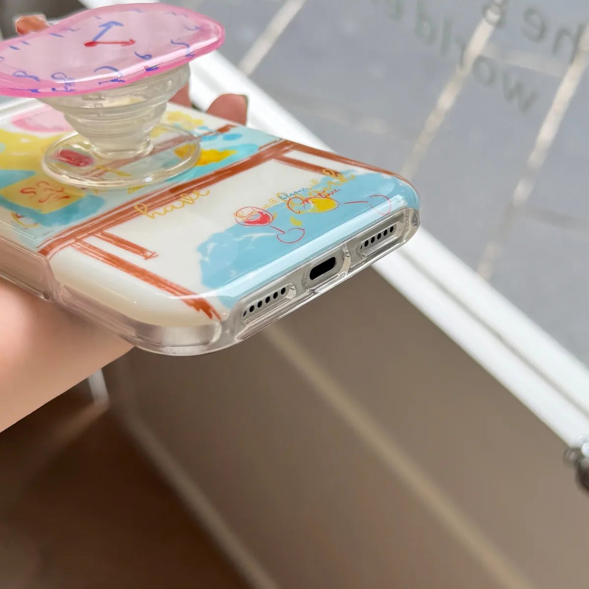 Pastel Apple Table Art Phone Case with Beaded Charm Strap for iPhone 17 16 15 Pro Max