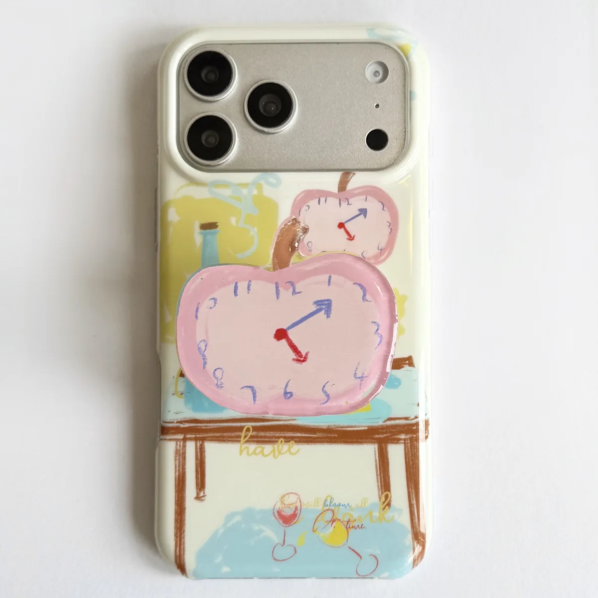 Pastel Apple Table Art Phone Case with Beaded Charm Strap for iPhone 17 16 15 Pro Max