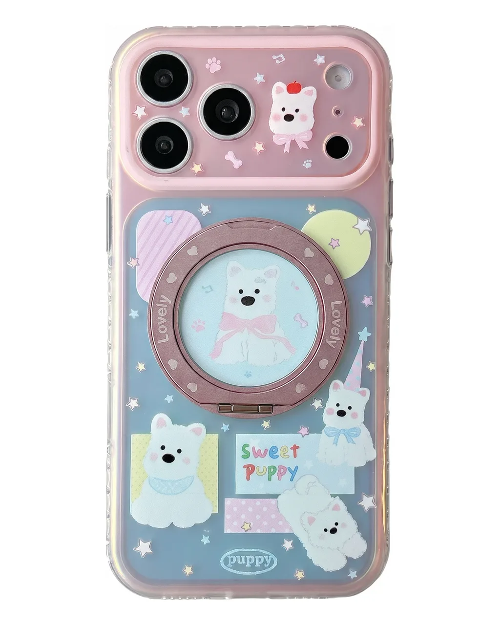 Kawaii Puppy Charm Phone Case with Beaded Strap for iPhone 17 16 15 Pro Max