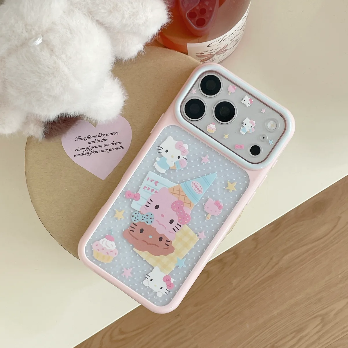 Hello Kitty Pastel Ice Cream Phone Case with Braided Wrist Strap for iPhone 17 16 15 Pro Max