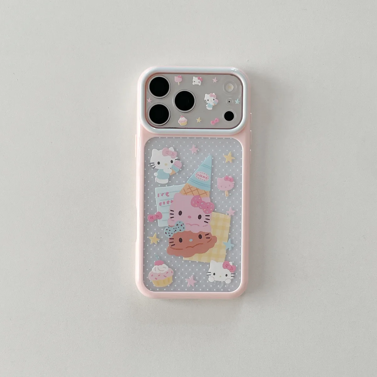 Hello Kitty Pastel Ice Cream Phone Case with Braided Wrist Strap for iPhone 17 16 15 Pro Max