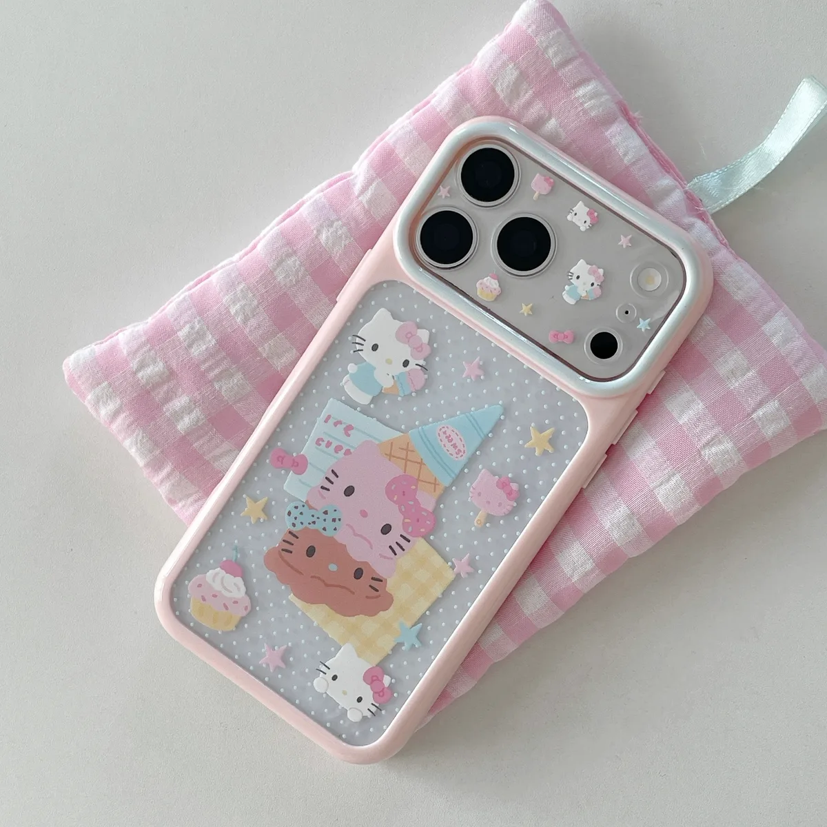 Hello Kitty Pastel Ice Cream Phone Case with Braided Wrist Strap for iPhone 17 16 15 Pro Max