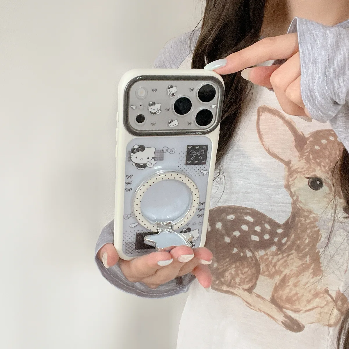 Hello Kitty Clear White with Black Bow Motif Phone Case for iPhone 17 16 15 Pro Max