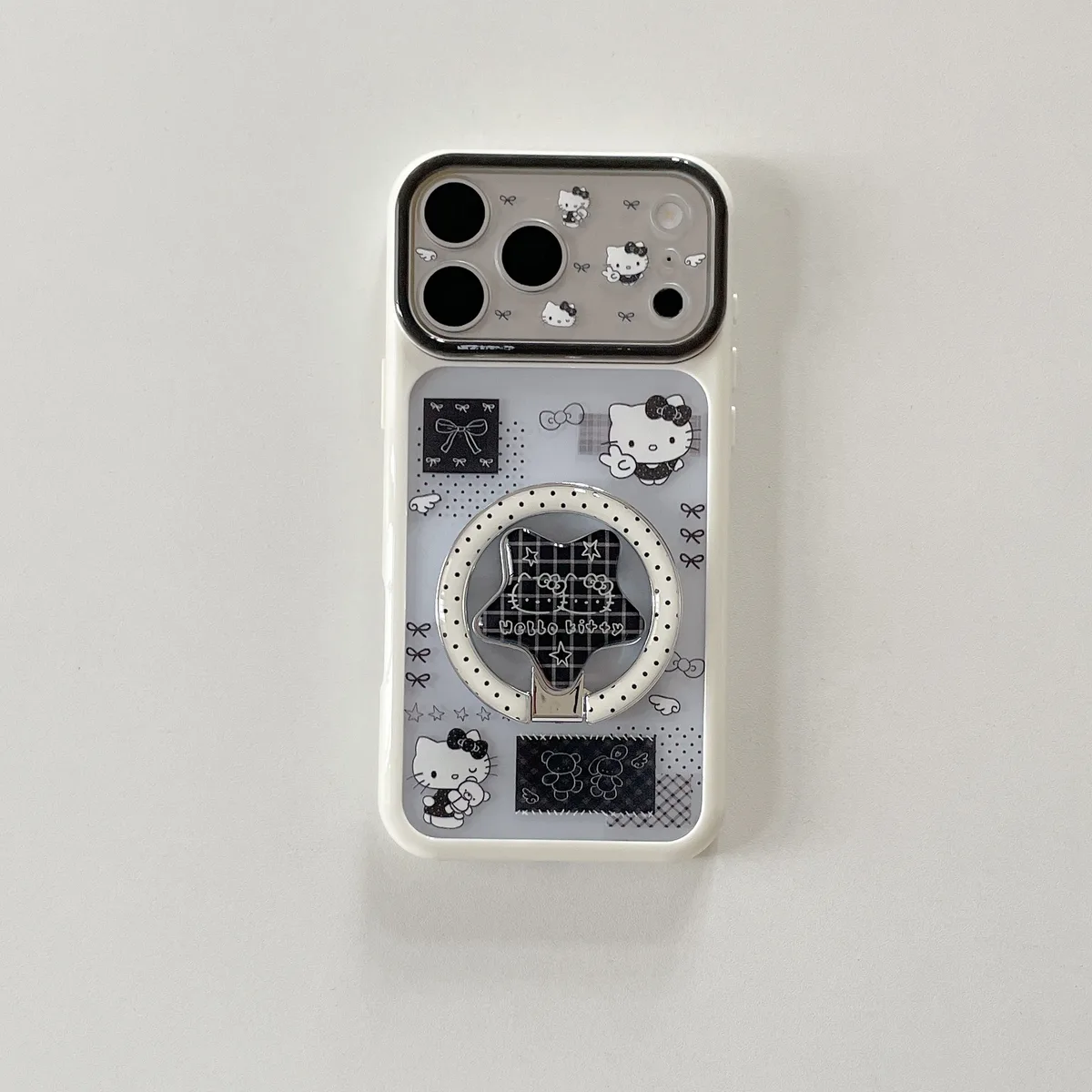 Hello Kitty Clear White with Black Bow Motif Phone Case for iPhone 17 16 15 Pro Max
