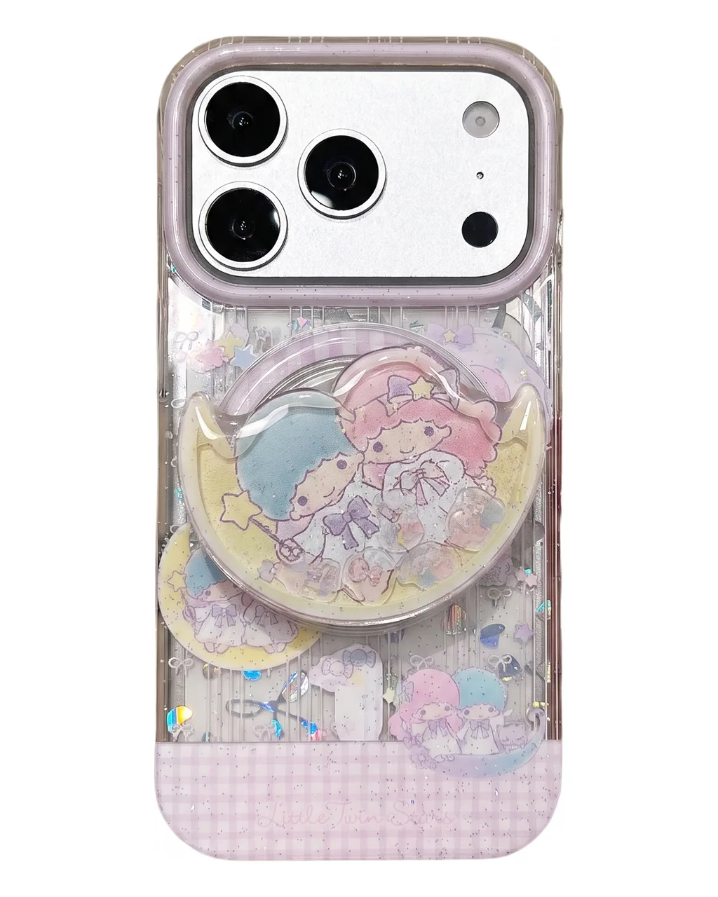 Little Twin Stars Glitter Phone Case with Beaded Strap and Pop Out Grip for iPhone 17 16 15 Pro Max