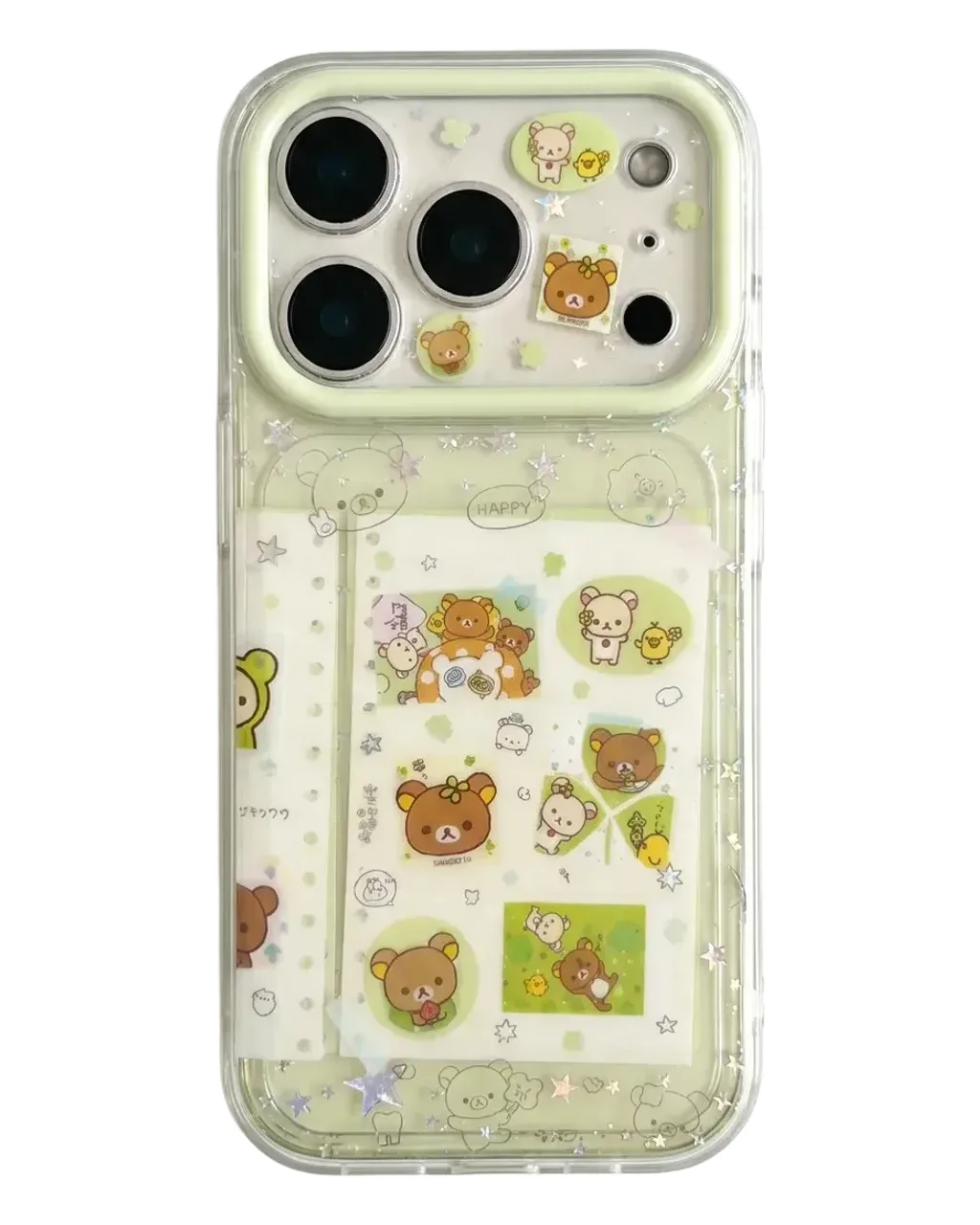 Rilakkuma Clear Phone Case with Card Slot & Beaded Strap for iPhone 17 16 15 Pro Max