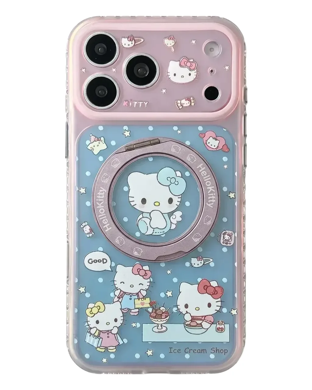 Hello Kitty pastel clear phone case with beaded charm for iPhone 17 16 15 Pro Max