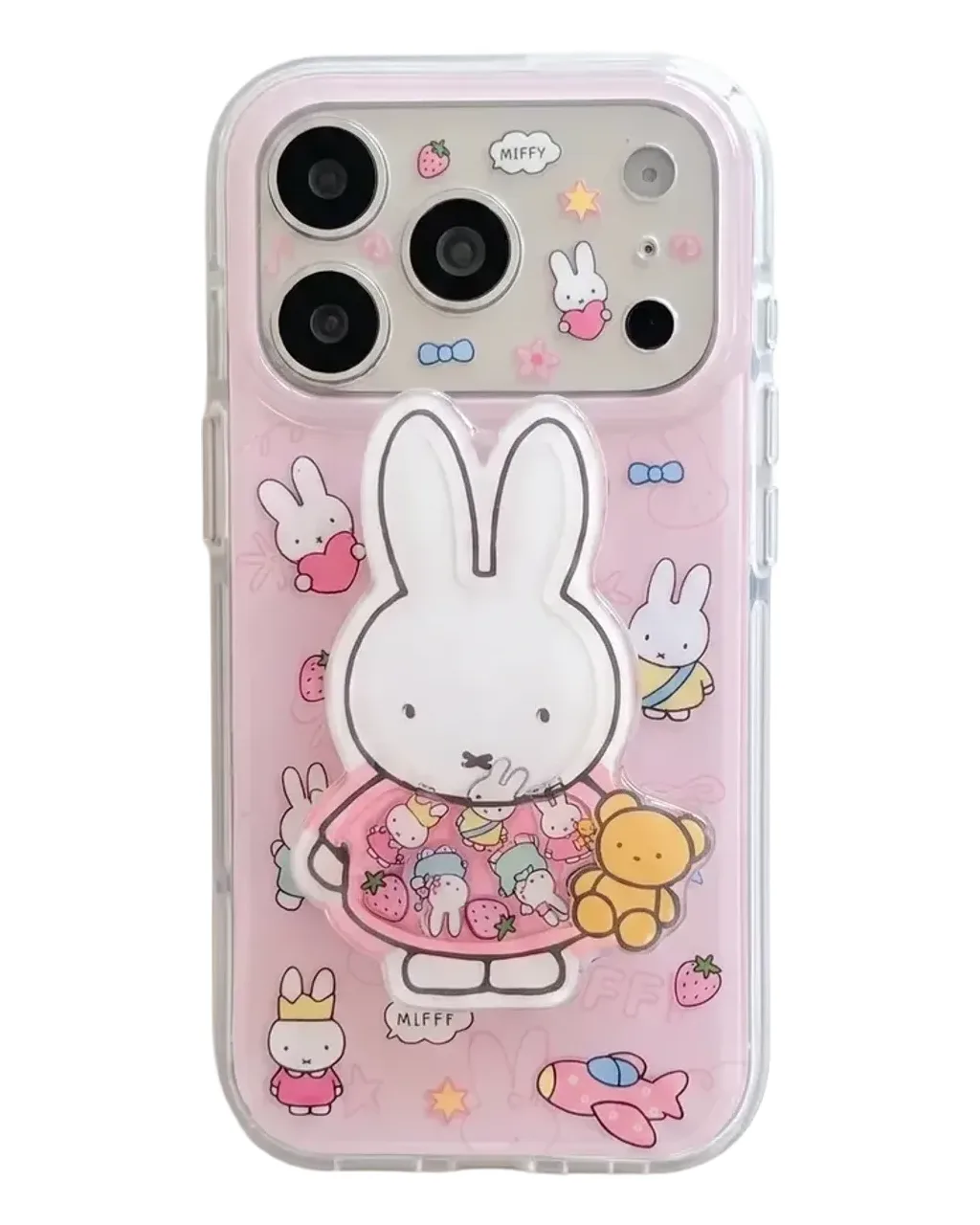 Miffy Pink Clear Phone Case with Beaded Charm for iPhone 17 16 15 Pro Max