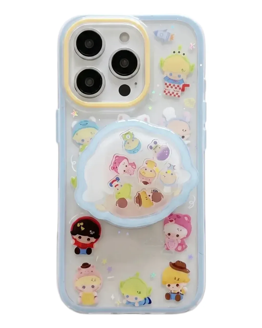 Toy Story character clear phone case with pastel charm and magnetic grip accessory for iPhone 17 16 15 Pro Max — MagSafe