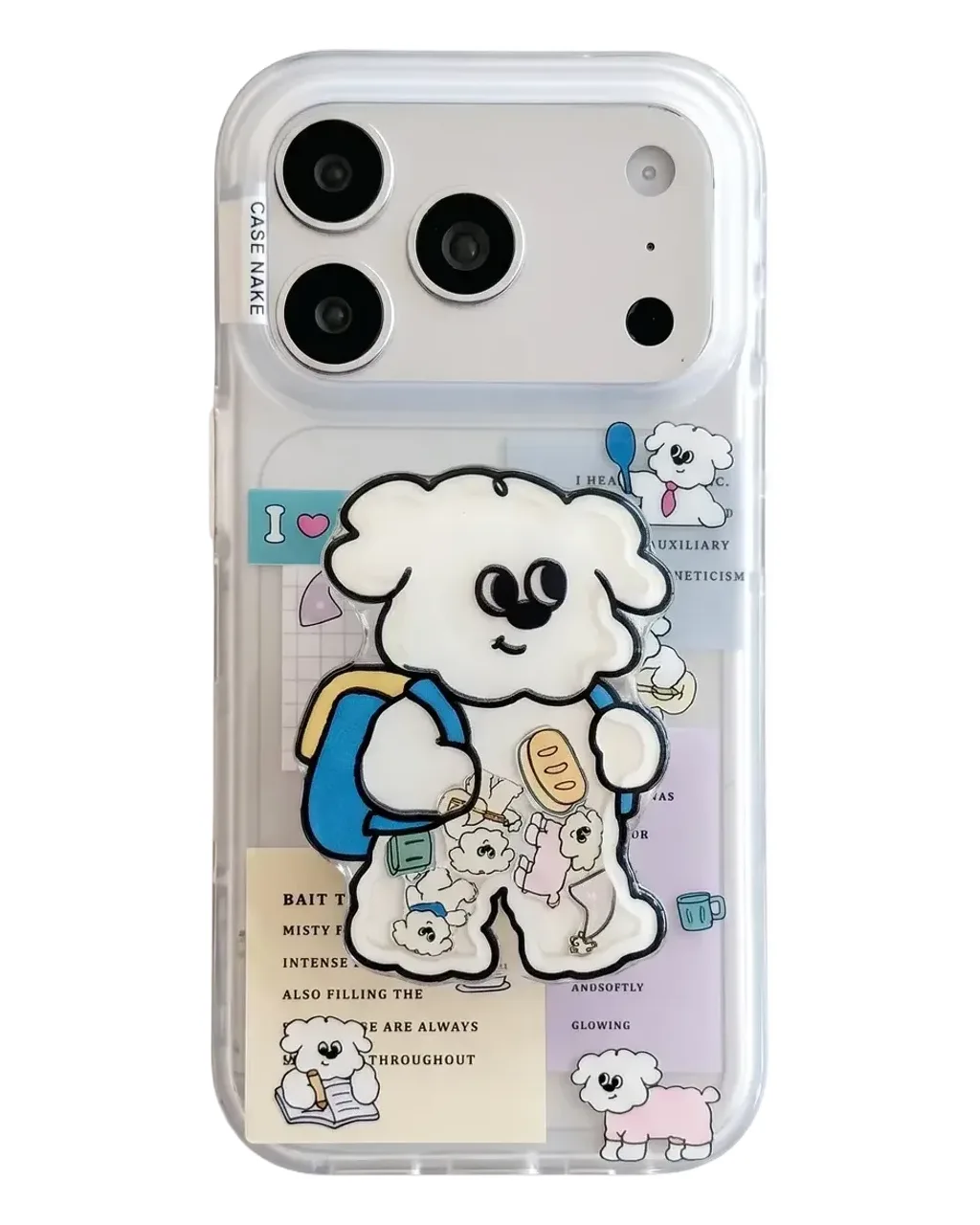 Cute Puffy Bear Clear Phone Case with Cartoon Sticker Style for iPhone 17 16 15 Pro Max