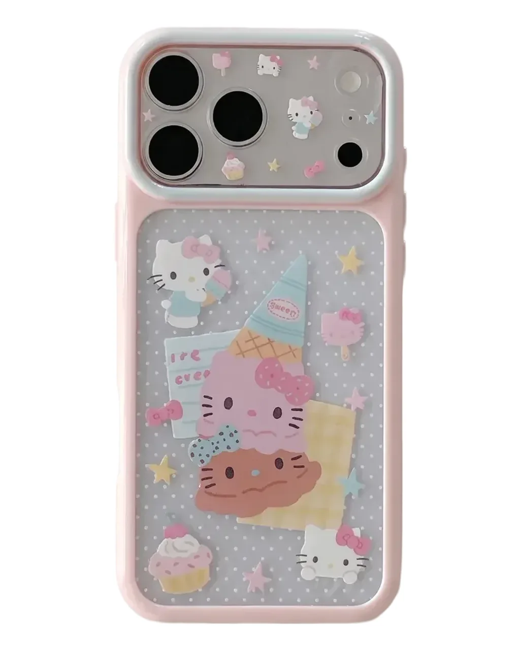 Hello Kitty Pastel Ice Cream Phone Case with Braided Wrist Strap for iPhone 17 16 15 Pro Max