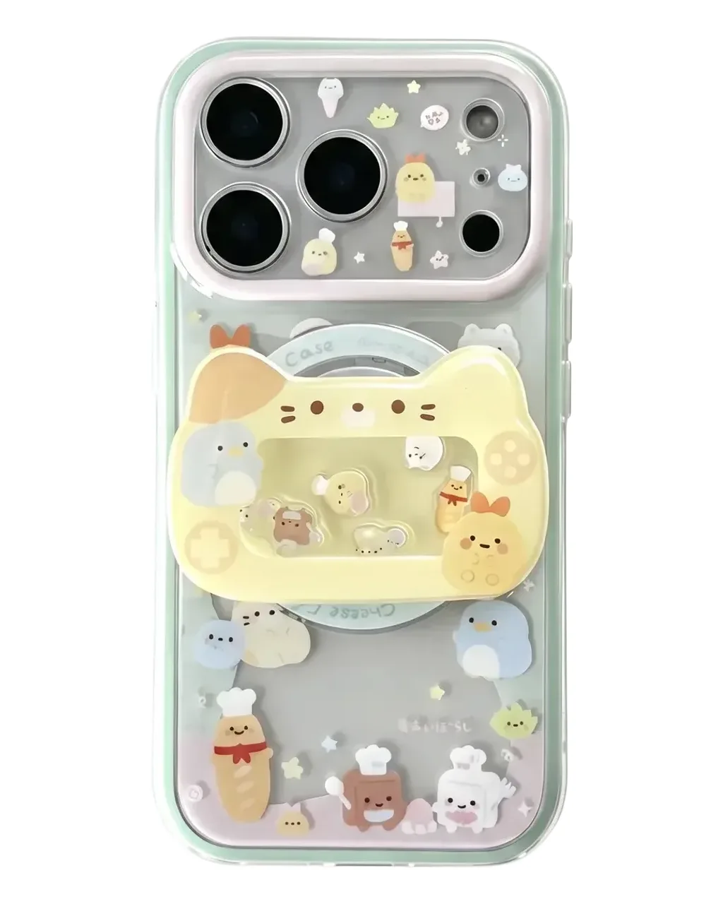 Sumikko Gurashi Mint Green Clear with 3D Cat Charm Phone Case for iPhone 17 16 15 Pro Max — MagSafe