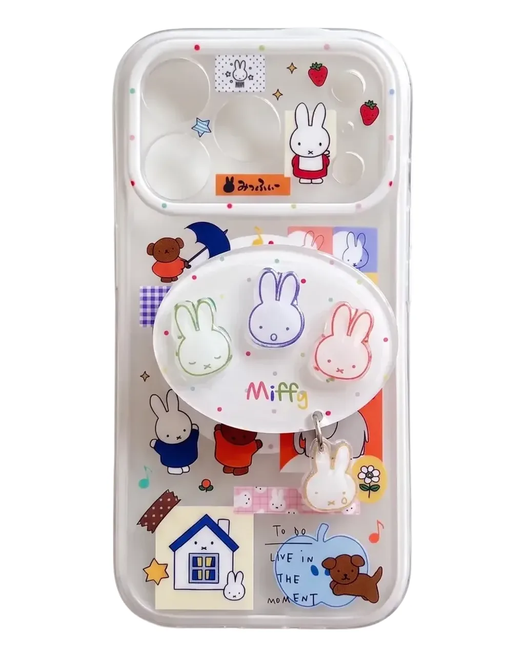 Miffy Kawaii Clear Phone Case + Pop Grip for iPhone 17 16 15 14 13 Pro Max — MagSafe