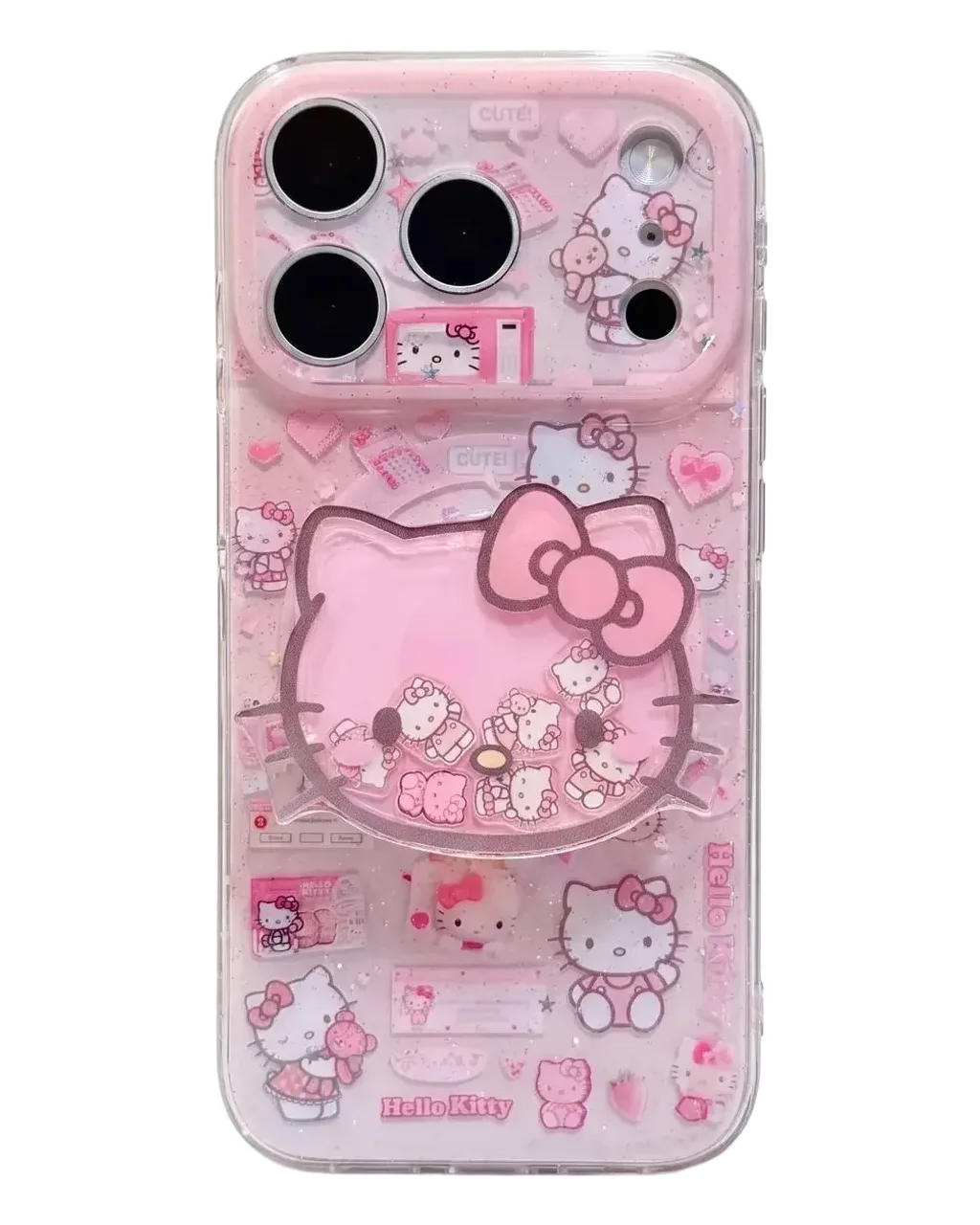 Hello Kitty Sanrio Glitter Clear iPhone 17 16 15 14 13 Pro Max Case with Charm — MagSafe