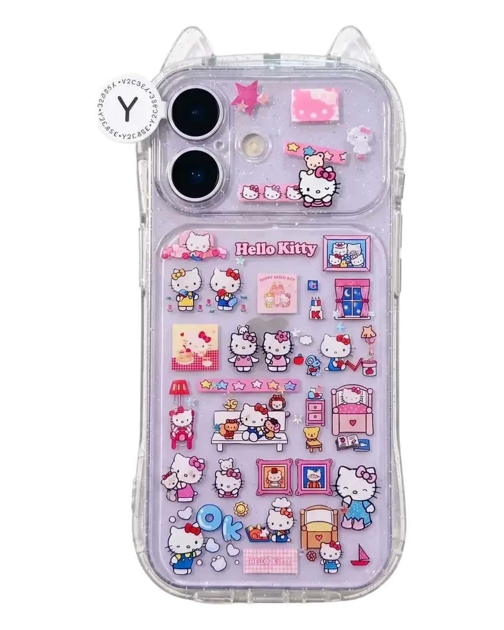 Sanrio Hello Kitty Glitter Cat-Ear Clear iPhone 17 16 15 14 13 Pro Max Case
