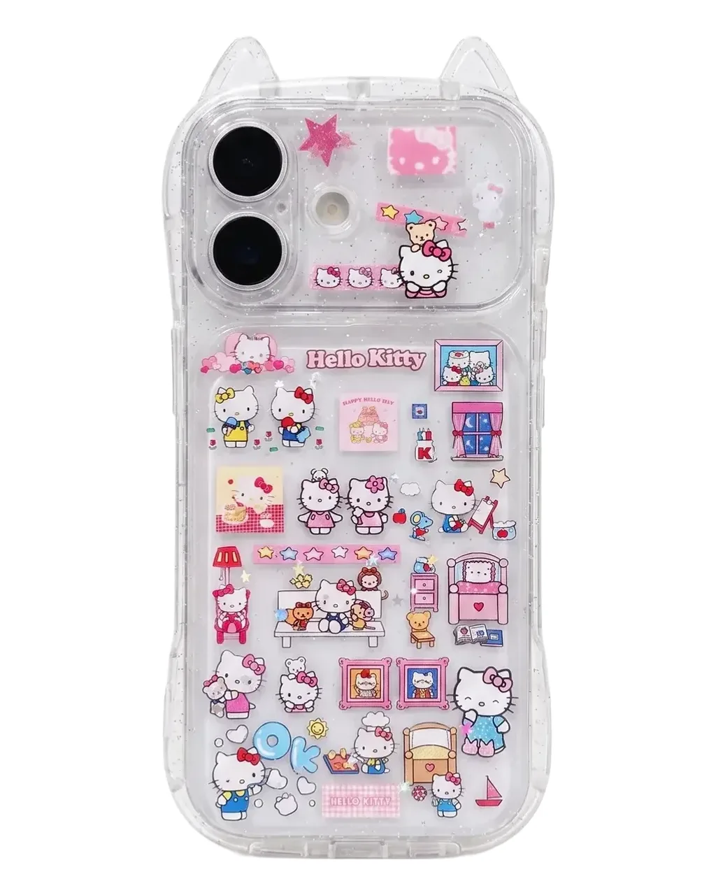 Sanrio Hello Kitty Glitter Cat-Ear Clear Case for iPhone 17 16 15 14 13 Pro Max