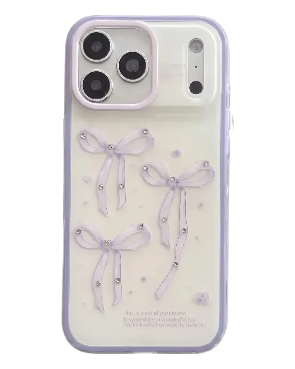 Purple Bow Kawaii Phone Case with Beaded Strap for iPhone 17 16 15 14 13 Pro Max