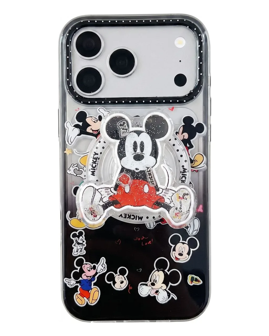 Mickey Mouse Pop-Up Stand Phone Case with Beaded Strap for iPhone 17 16 15 14 13 Pro Max — MagSafe