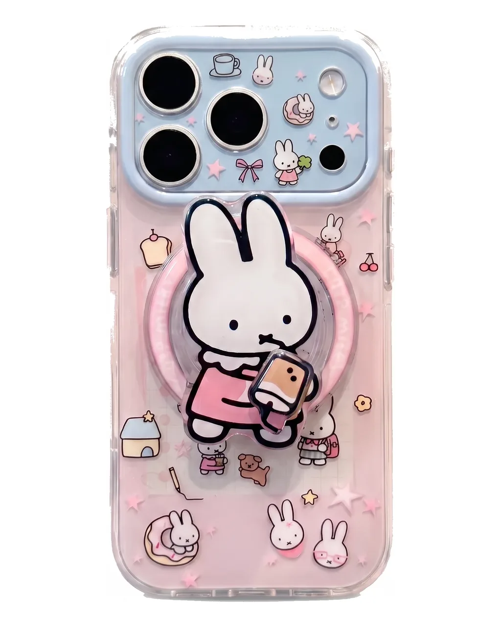 Miffy Pastel Blue Pink Grid With Beaded Strap Phone Case for iPhone 17 16 15 Pro Max — MagSafe
