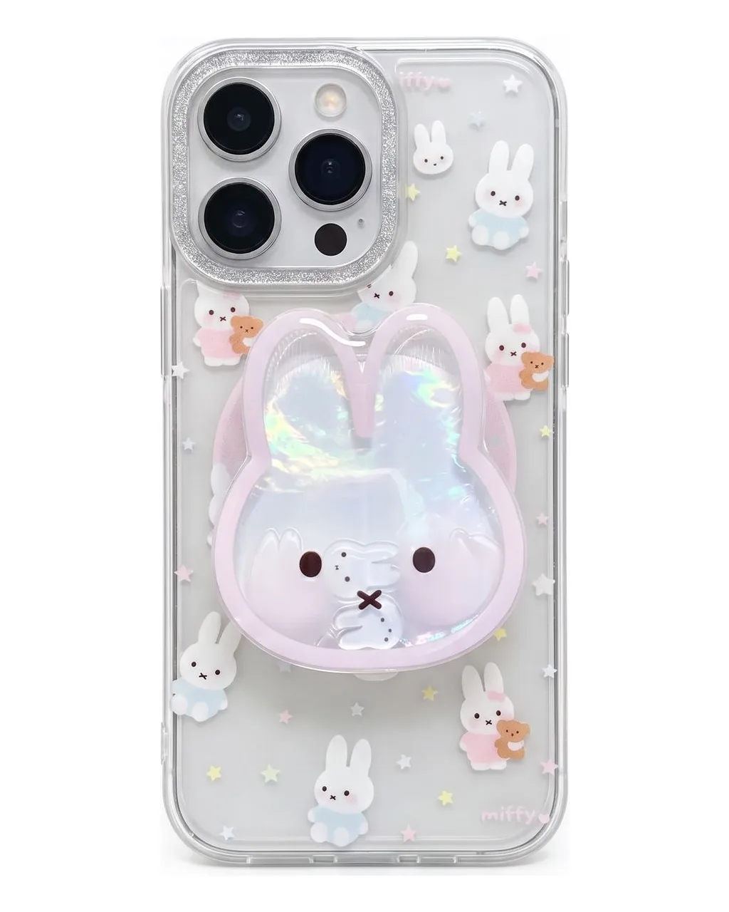 Miffy Kawaii Clear iPhone 17 16 15 14 13 Pro Max Case with 3D Bunny Grip — MagSafe