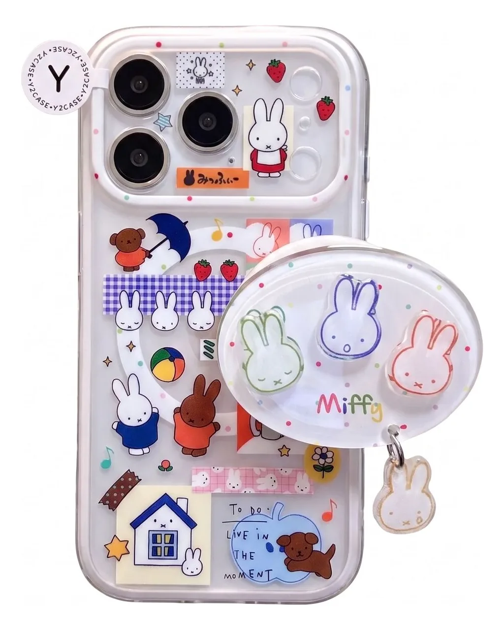 Miffy Kawaii Clear Phone Case + Pop Grip for iPhone 17 16 15 14 13 Pro Max — MagSafe