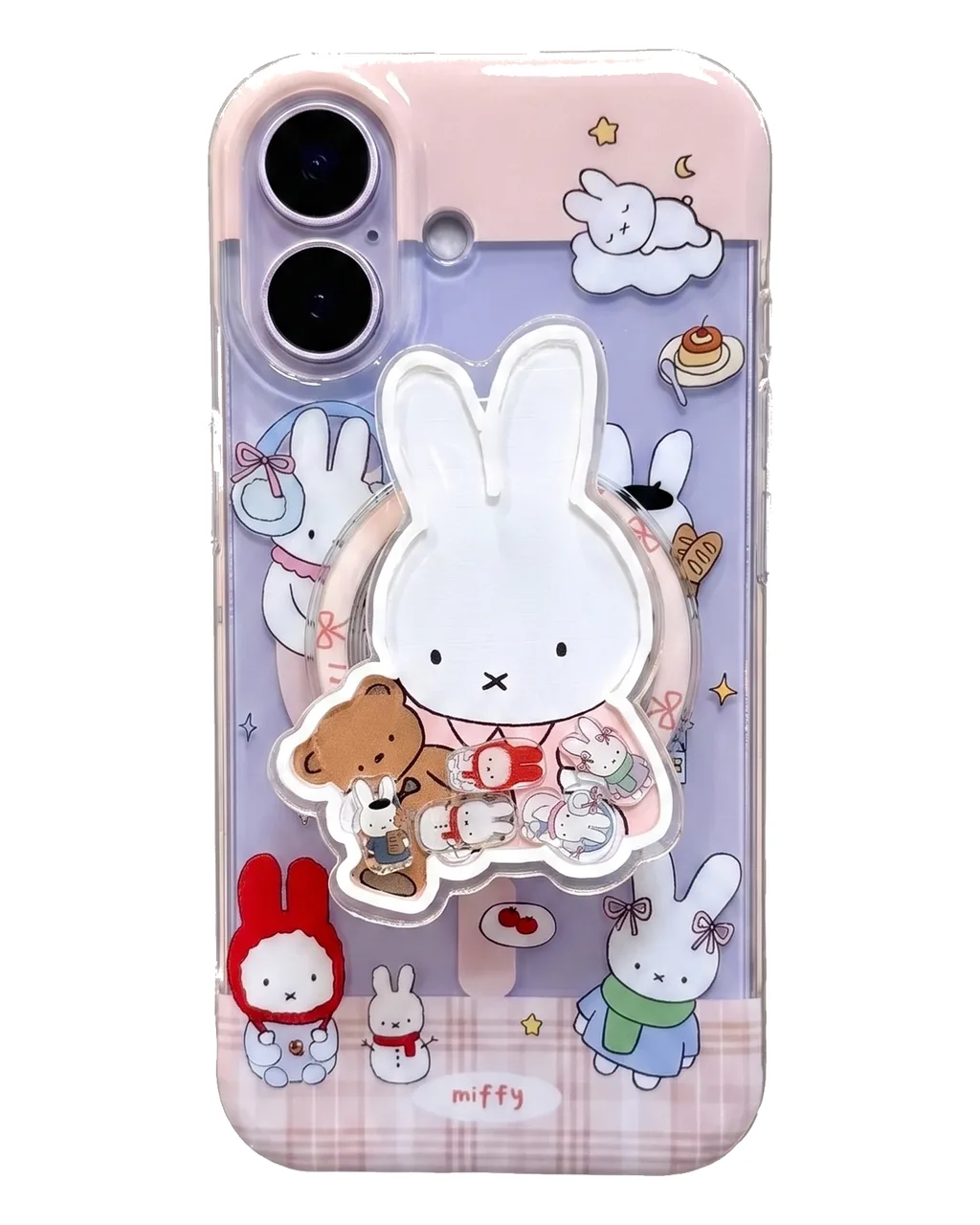 Miffy Kawaii Clear Phone Case with 3D Bunny Charm for iPhone 17 16 15 14 13 Pro Max — MagSafe