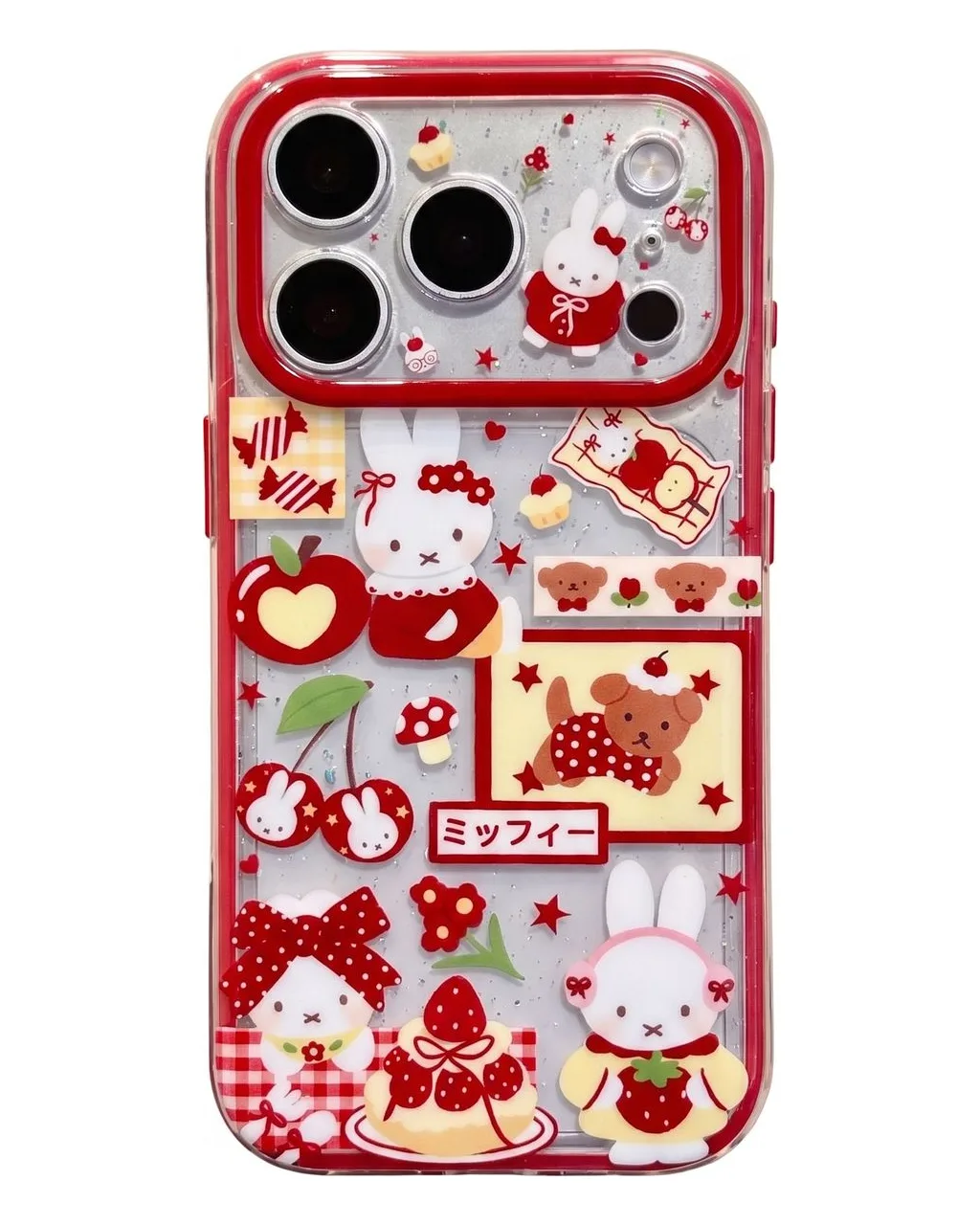 Miffy Strawberry Kawaii iPhone 17 16 15 14 13 Pro Max Cute Clear Case with Charm