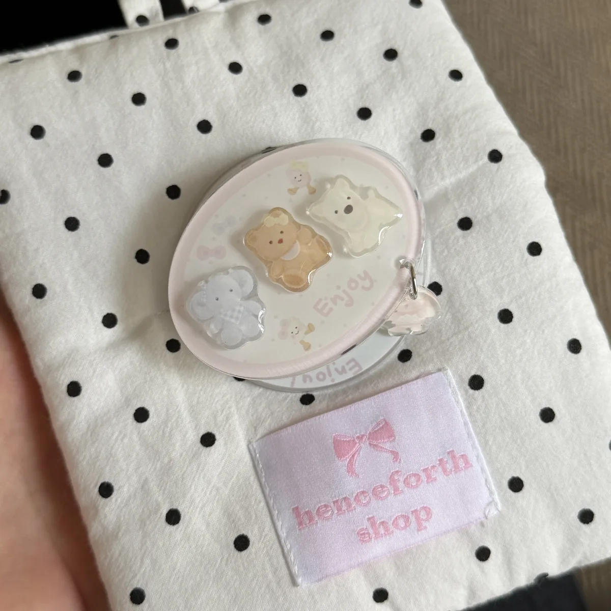 Cute pastel bear phone case with beaded charm strap and ring stand for iPhone 17 16 15 Pro Max — MagSafe
