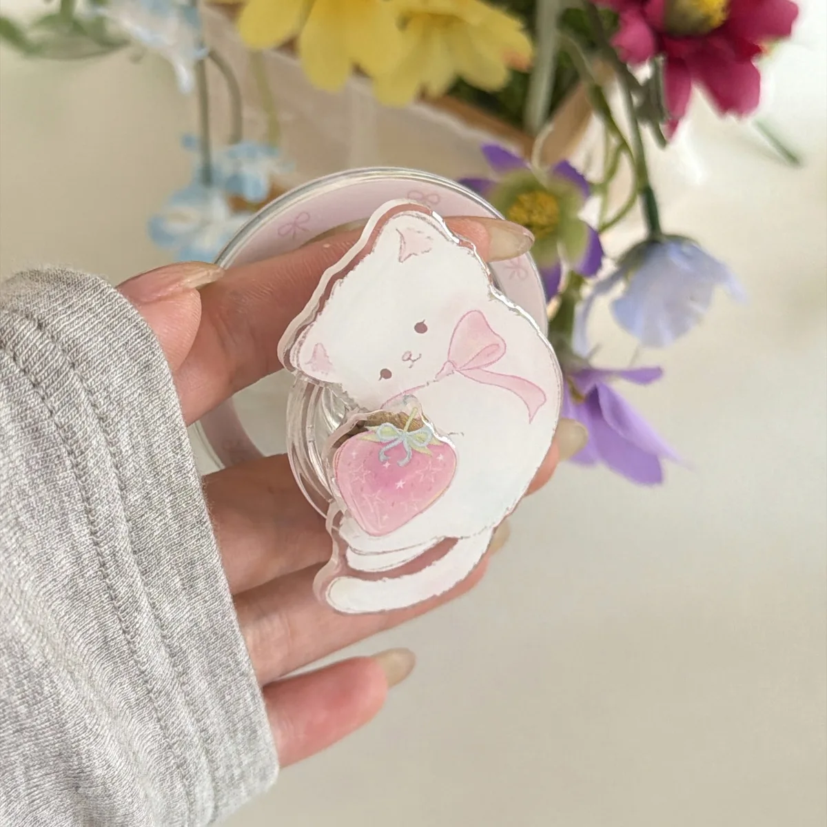 Cute pastel bear clear phone case with bead strap for iPhone 17 16 15 Pro Max — MagSafe