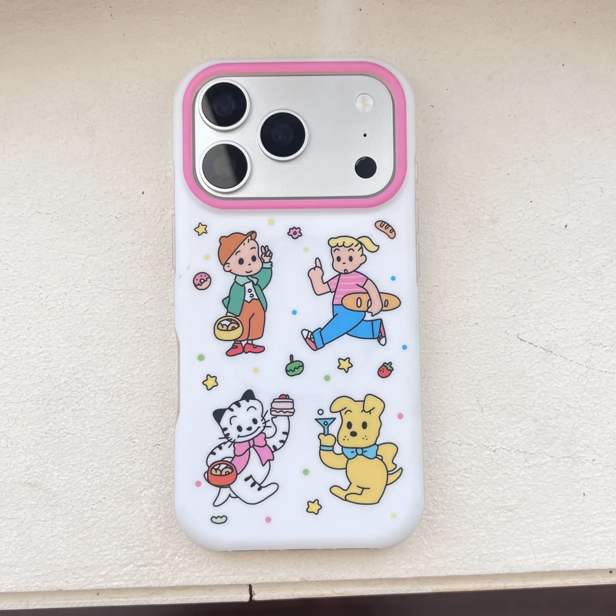 Cute cartoon character phone case with beaded charm and pop grip for iPhone 17 16 15 Pro Max
