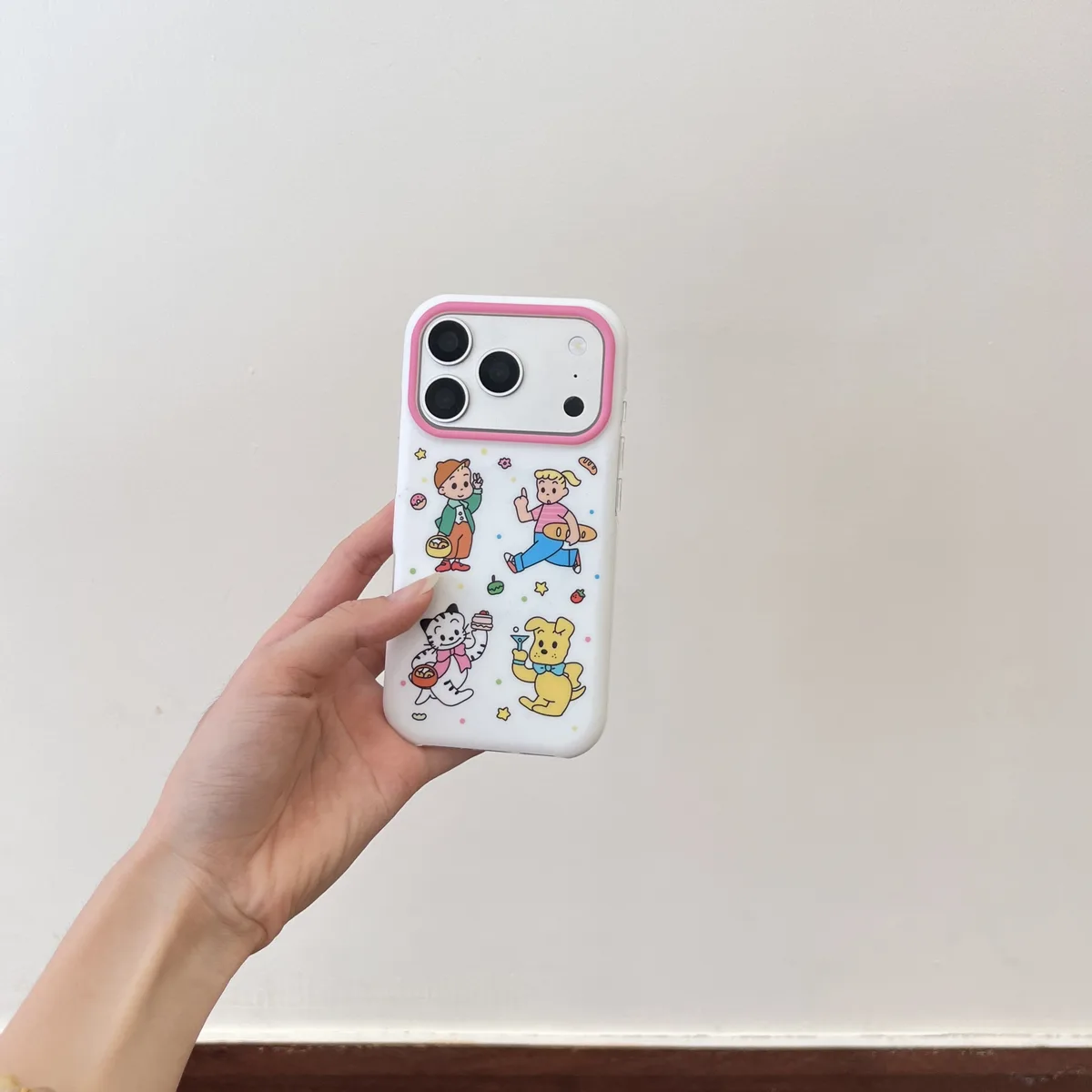 Cute cartoon character phone case with beaded charm and pop grip for iPhone 17 16 15 Pro Max