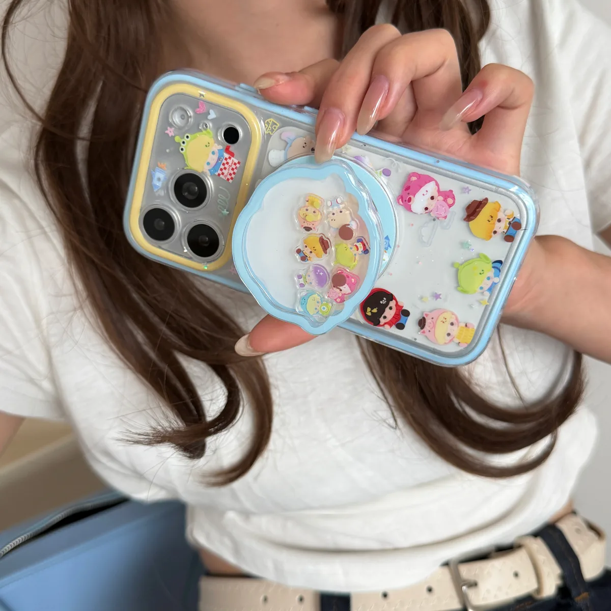 Toy Story character clear phone case with pastel charm and magnetic grip accessory for iPhone 17 16 15 Pro Max — MagSafe