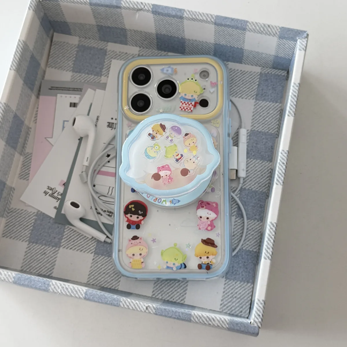 Toy Story character clear phone case with pastel charm and magnetic grip accessory for iPhone 17 16 15 Pro Max — MagSafe
