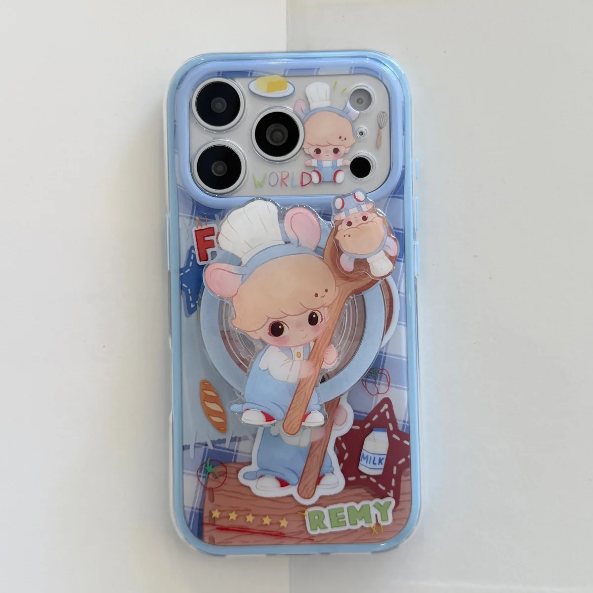 Cute chef mouse phone case with beaded charm strap for iPhone 17 16 15 Pro Max — MagSafe