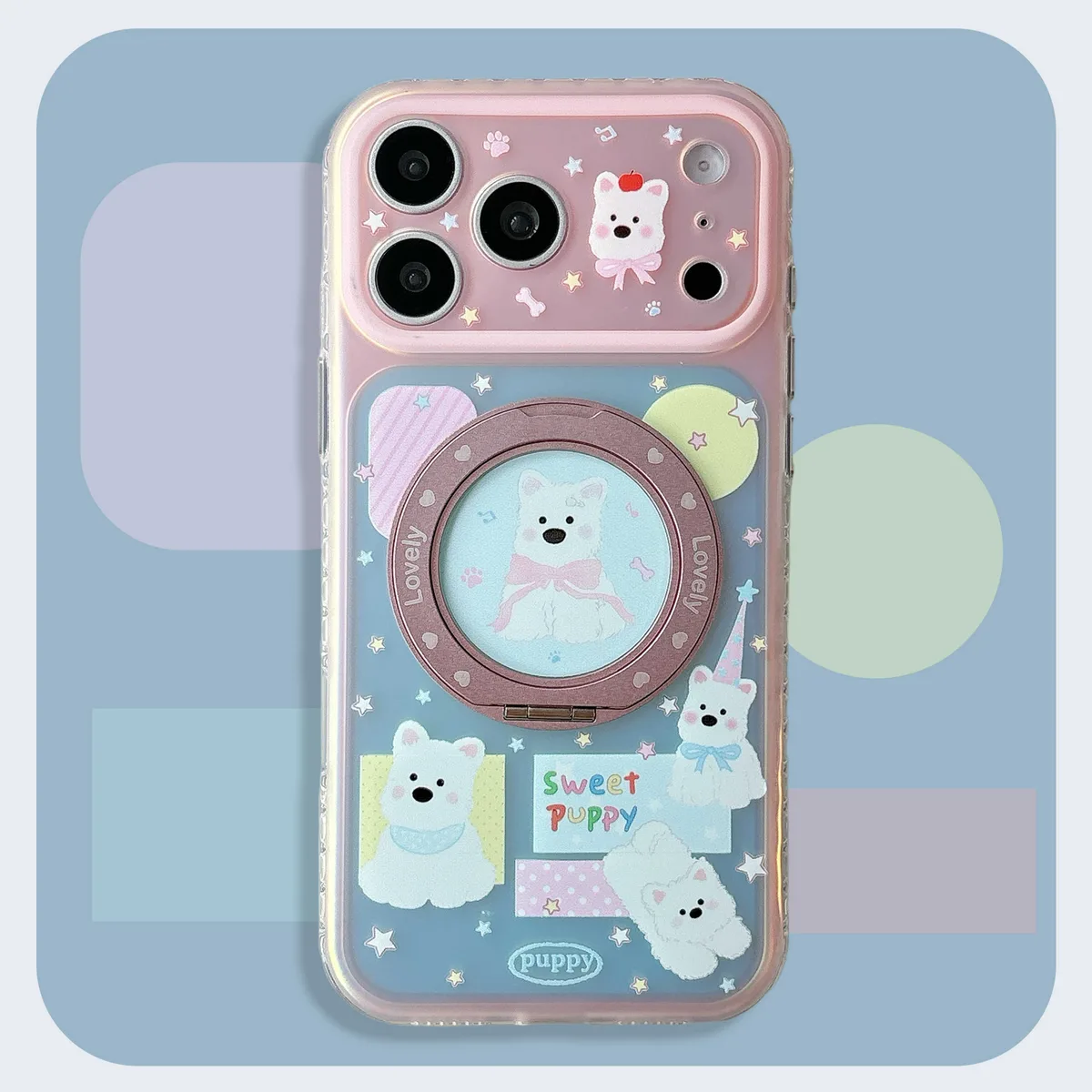 Kawaii Puppy Charm Phone Case with Beaded Strap for iPhone 17 16 15 Pro Max