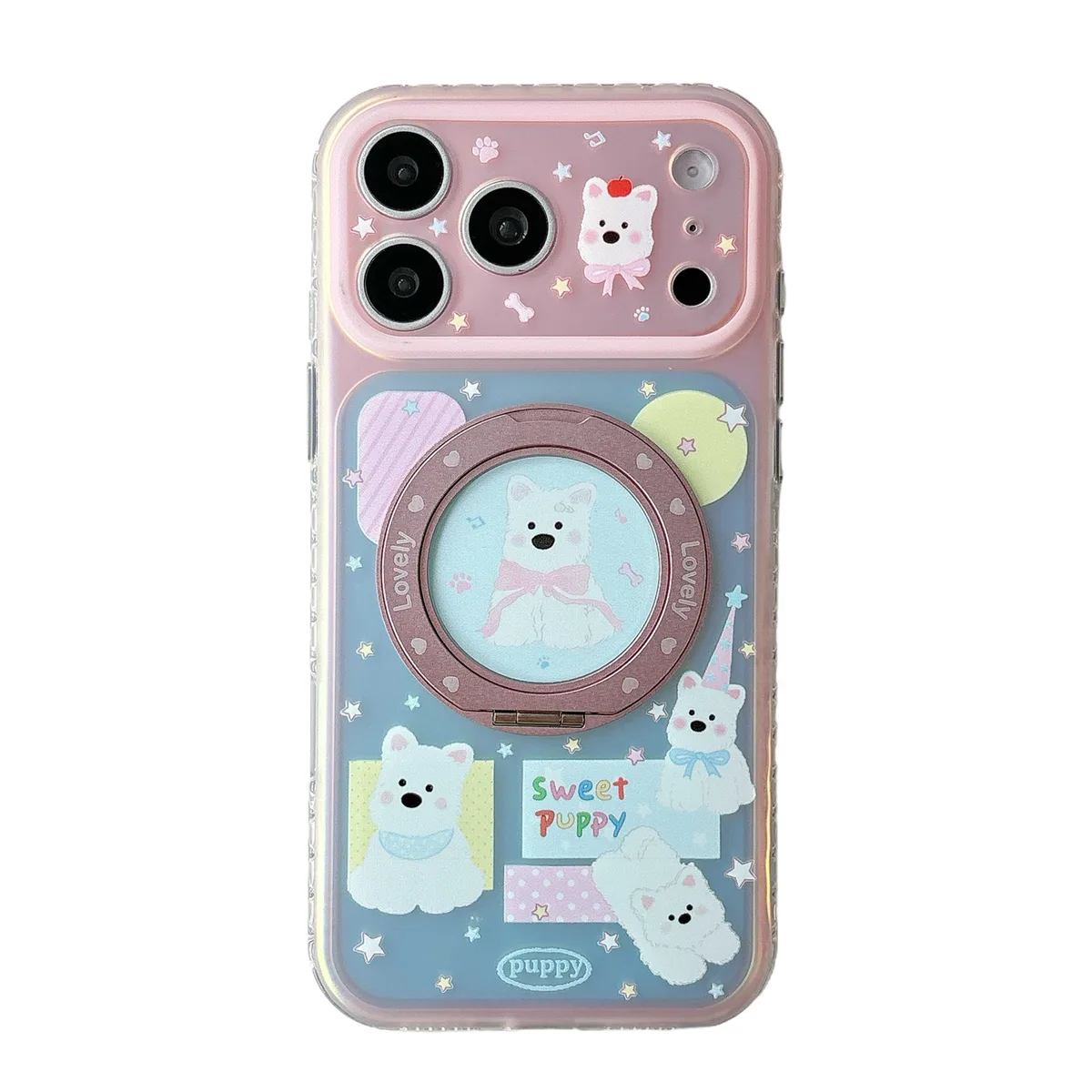 Kawaii Puppy Charm Phone Case with Beaded Strap for iPhone 17 16 15 Pro Max