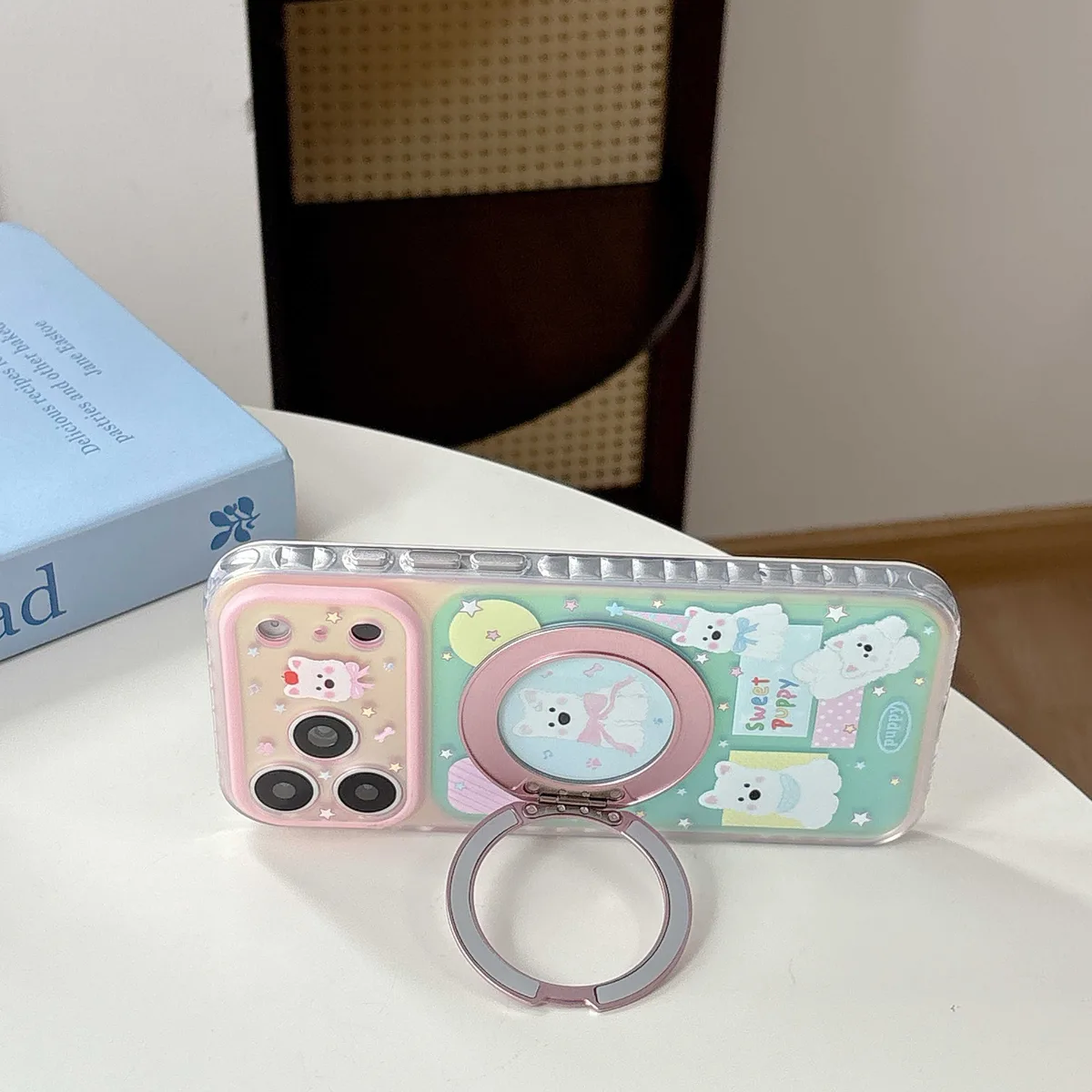 Kawaii Puppy Charm Phone Case with Beaded Strap for iPhone 17 16 15 Pro Max