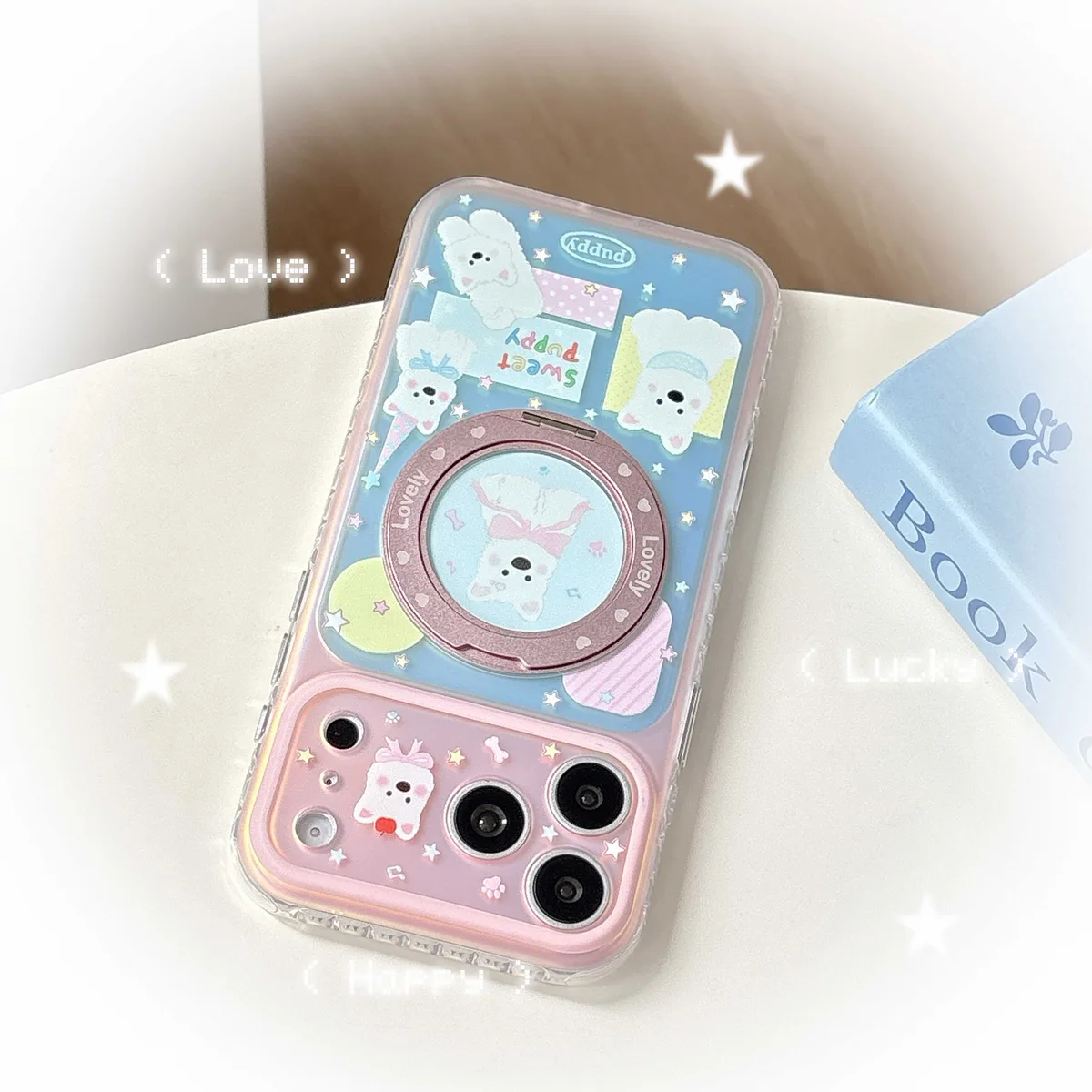Kawaii Puppy Charm Phone Case with Beaded Strap for iPhone 17 16 15 Pro Max
