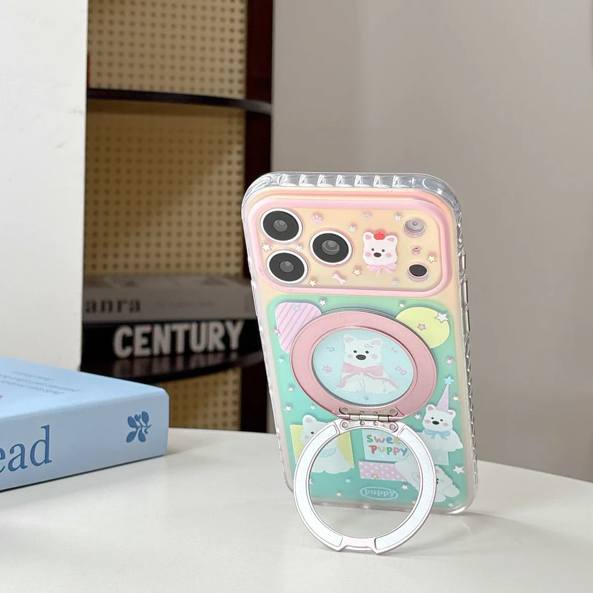 Kawaii Puppy Charm Phone Case with Beaded Strap for iPhone 17 16 15 Pro Max