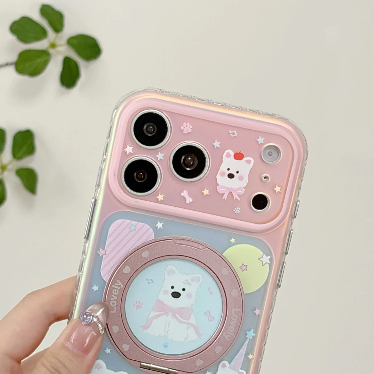Kawaii Puppy Charm Phone Case with Beaded Strap for iPhone 17 16 15 Pro Max